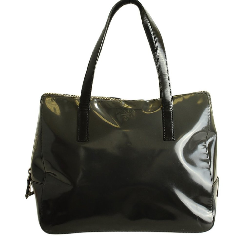 Prada Spazzolato Ombre Bowler Grey Patent Leather Bag 202591